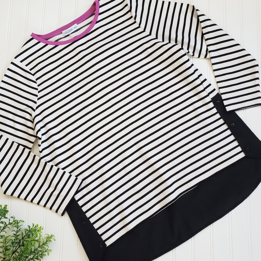 Gallery for Dunnes Stores Stripe Top NWT Black White size Large Classic